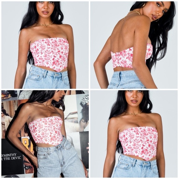 Princess Polly Tops - Princess Polly white Juliette bustier with pink butterfly floral print Size 2